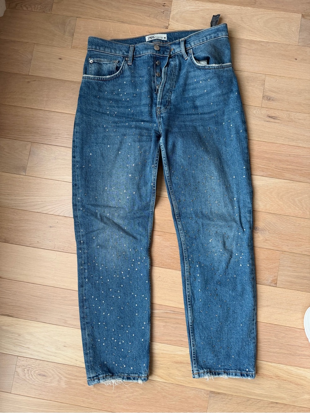 Zara Blue women’s sparkle Straight Jeans with Metallic Speckle